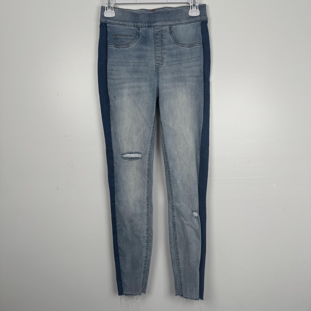 Spanx Jeans Womens Small (26x27) Pull On Light Wash Distressed Ankle Raw Hem